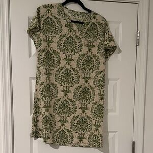 Green Patterned Short Sleeve Dress